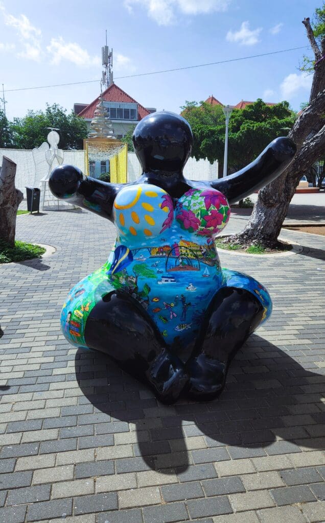 Colorful sculpture in Willemstad, Curaçao near the cruise port – vibrant public art and cultural landmark