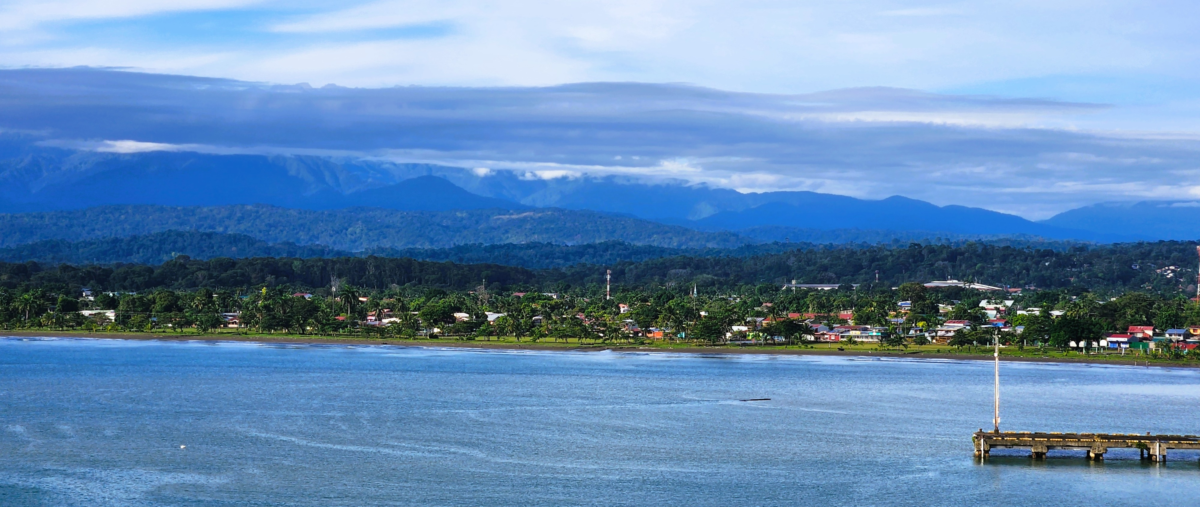Coastal view of Puerto Limón, Costa Rica with lush shoreline and vibrant blue skies – Caribbean cruise port scenery