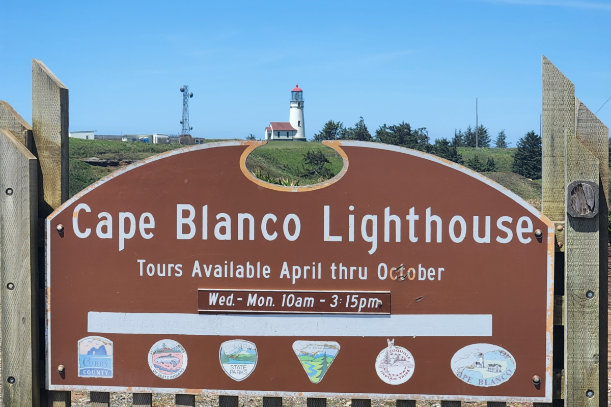 Cape Blanco Lighthouse entrance sign Oregon Coast