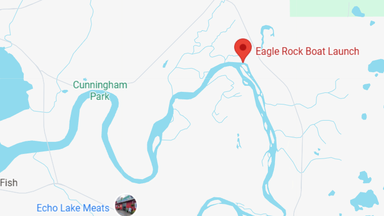 Map showing Eagle Rock Boat Launch on the Kenai River in Soldotna, Alaska – departure point for King of the River fishing charters.