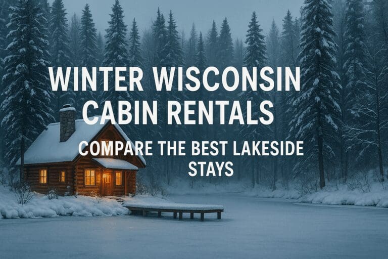 Cozy lakeside cabin in snowy woods during winter in Wisconsin, perfect for Winter Wisconsin cabin rentals