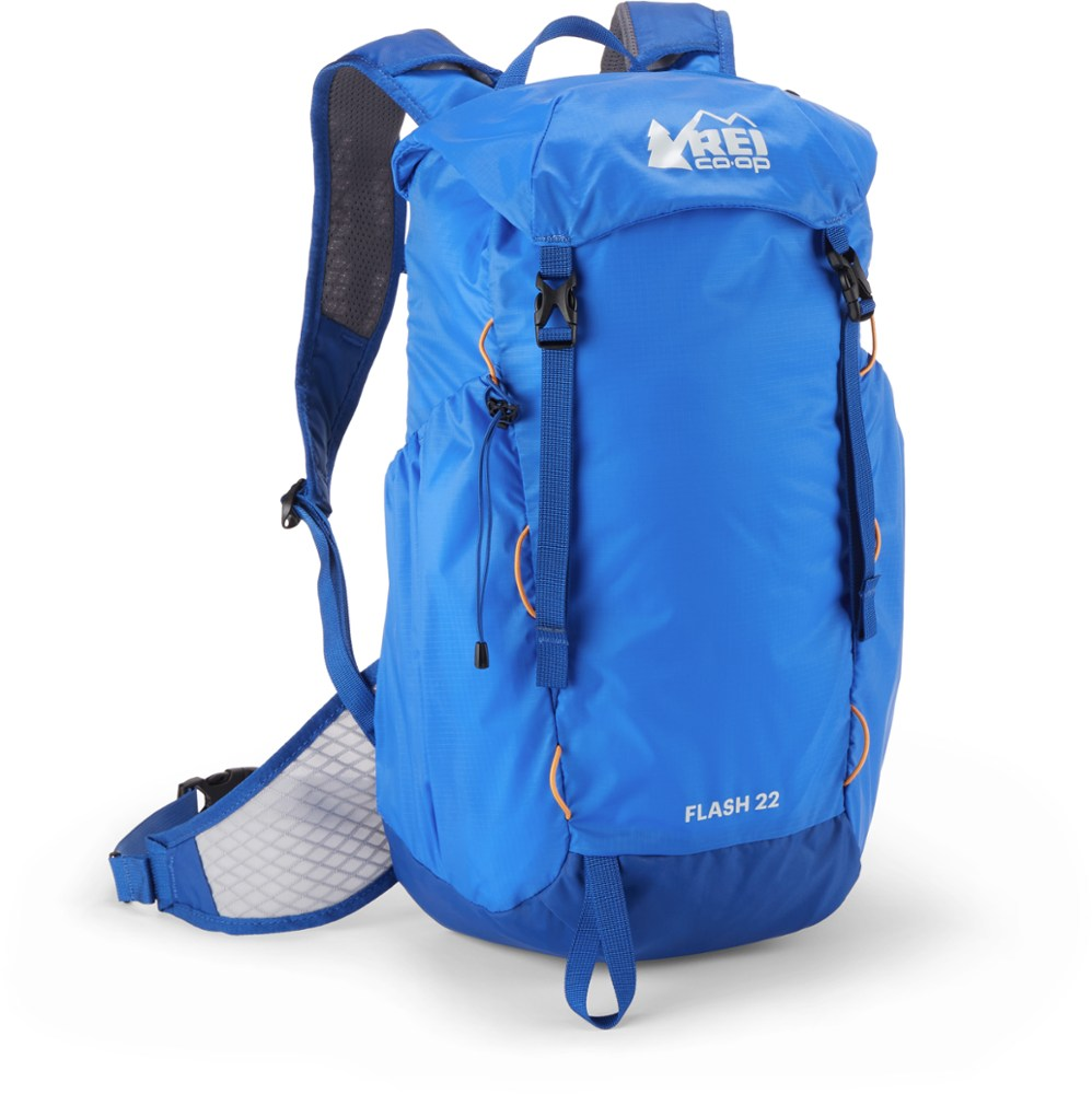 REI Co-op Flash 22 Daypack in blue with lightweight hiking design and breathable straps