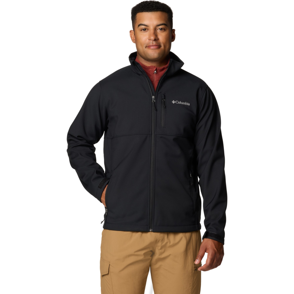 Lightweight soft-shell travel jacket ideal for cool mornings and windy days.
