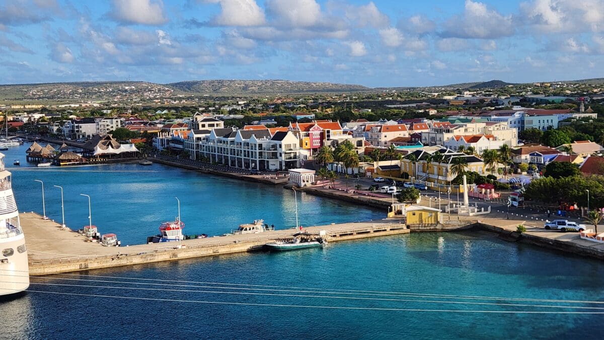 View of Kralendijk Bonaire from a cruise ship at the cruise port