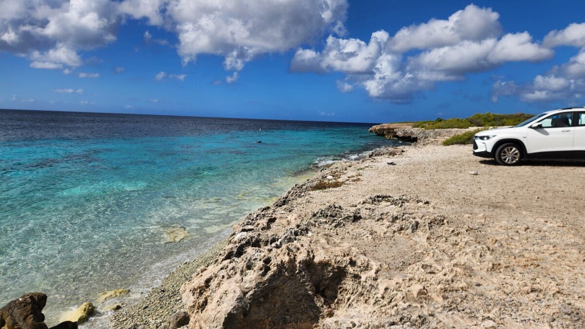Rocky shoreline and clear water at Tolo Dive Site in Bonaire