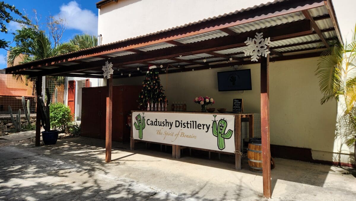 Outdoor tasting bar at The Cadushy Distillery in Bonaire