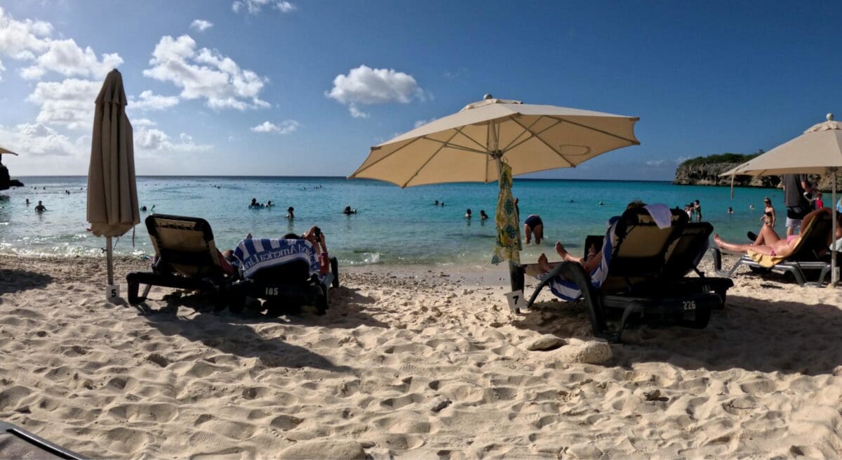 Beach Chairs at Grote Knip Beach | Dohrn Travels Beach chairs and umbrellas at Grote Knip Beach Curaçao