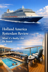 Holland America Rotterdam review showing the ship and pool deck balcony view