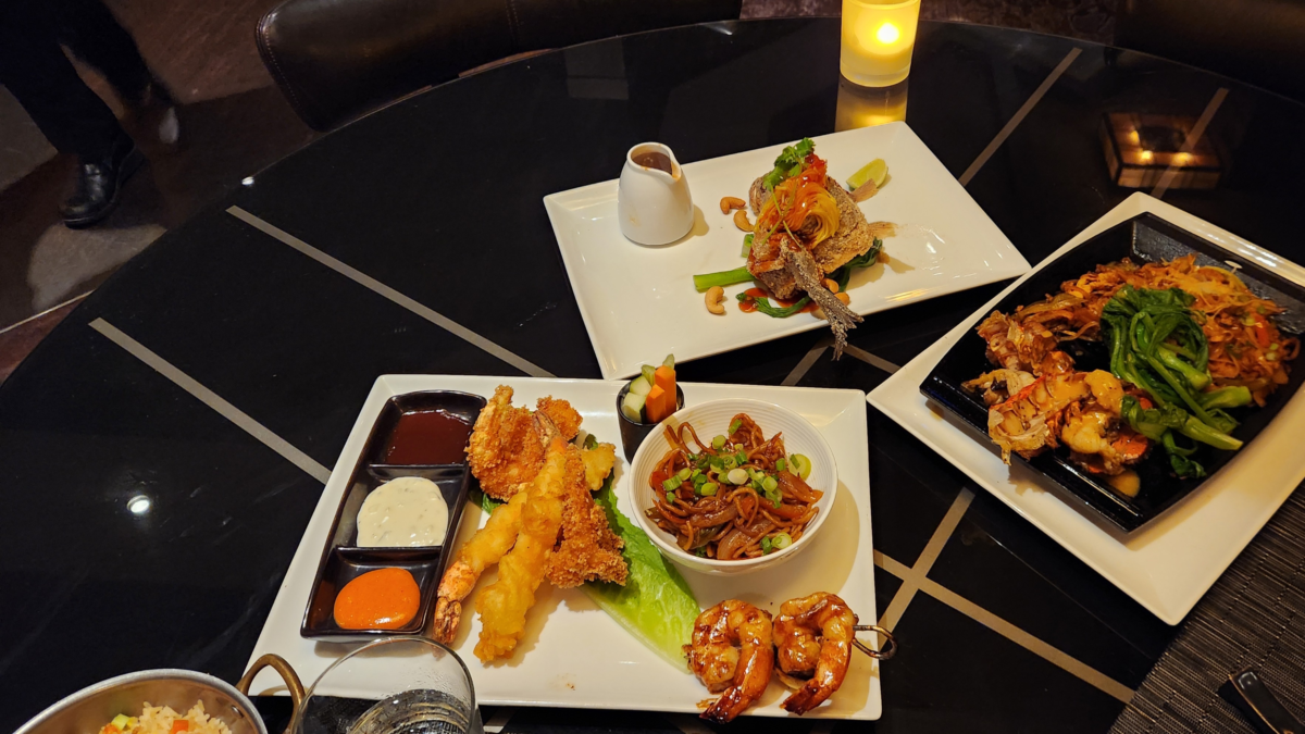 Morimoto Pop Up Dinner dishes including tempura shrimp and lobster