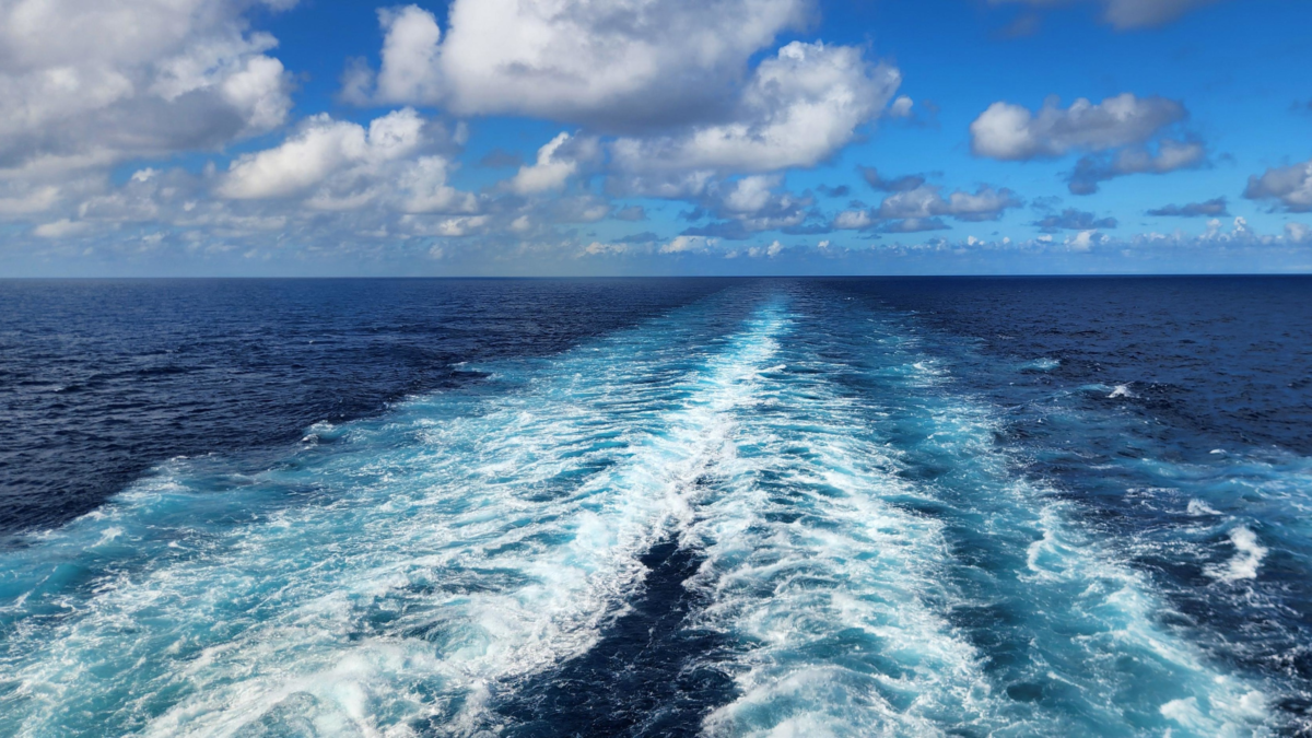 Holland America Rotterdam Wake at Sea - Dohrn Travels Ocean wake behind Holland America Rotterdam at sea