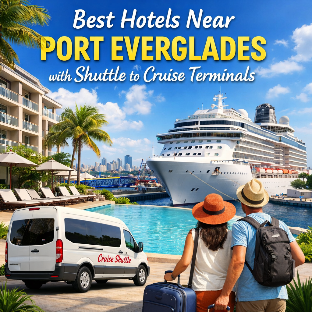 Cruise ship docked near Fort Lauderdale hotels offering shuttle service to Port Everglades cruise terminals