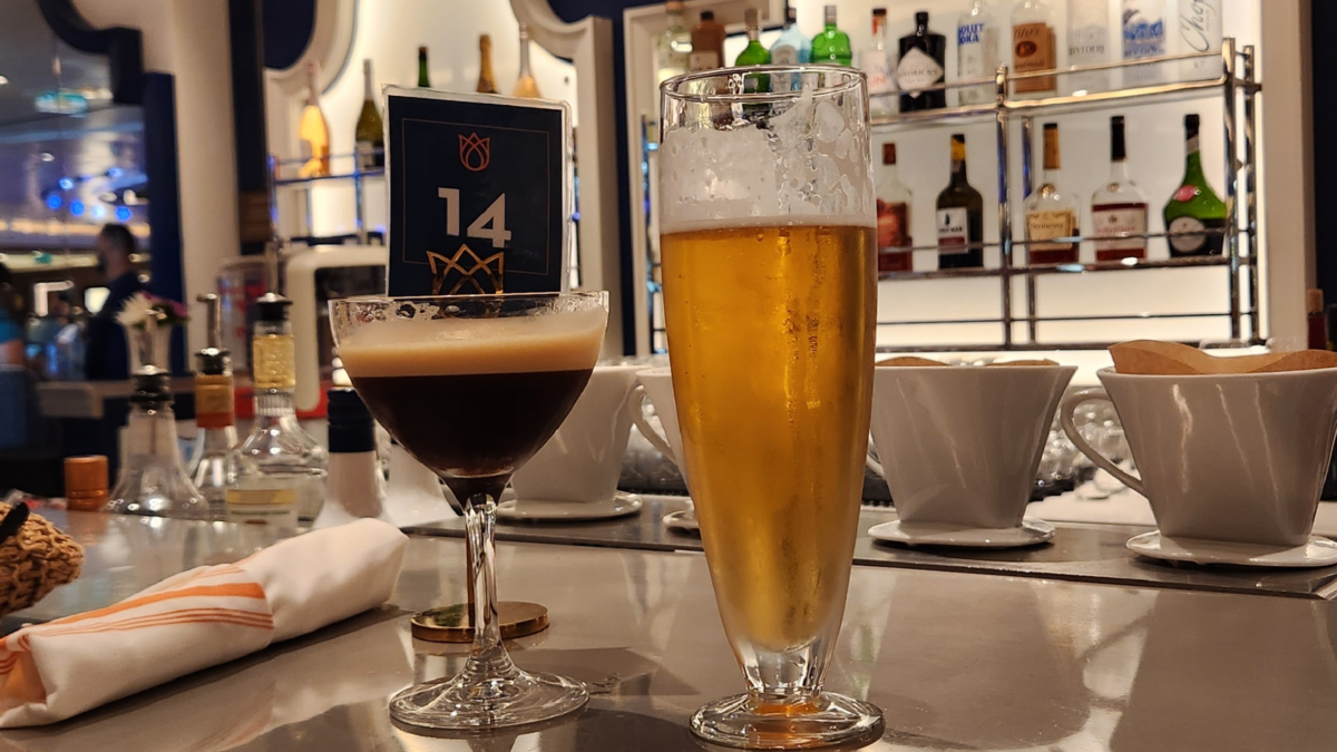 Beer and espresso martini at Grand Dutch Café on Holland America Rotterdam