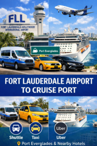 Fort Lauderdale Airport to Port Everglades transportation options including shuttle taxi and Uber