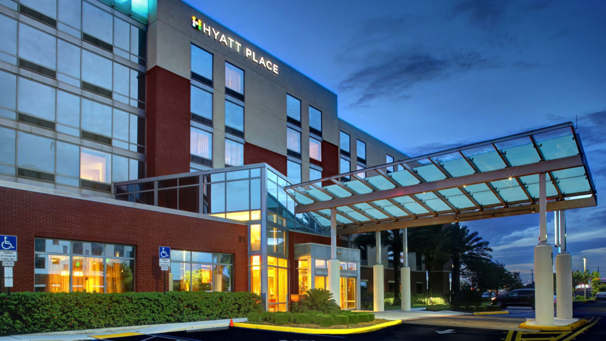 Hyatt Place Fort Lauderdale Airport hotel entrance near Port Everglades cruise port hotels
