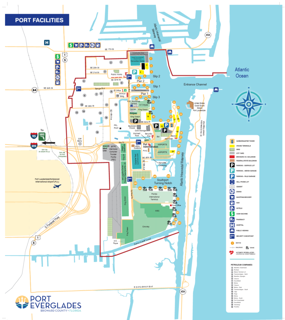 Fort Lauderdale Cruise Port Guide map of Port Everglades terminals and port facilities