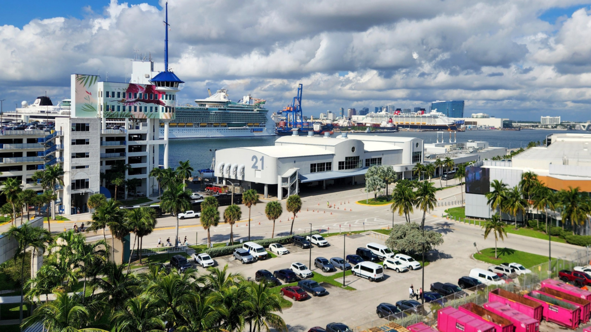 Cruise Ships at Port Everglades | Dohrn Travels Cruise ships at Port Everglades with Fort Lauderdale skyline in background. where to stay near Port Everglades
