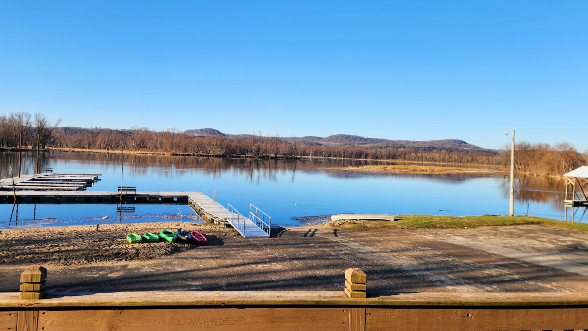Wide river view from cabin deck Eagle Roost Resort Cassville Wisconsin