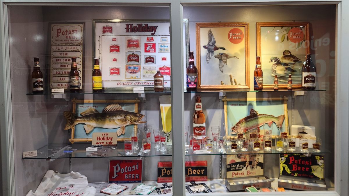 Vintage beer signs and memorabilia inside Potosi Brewing Company museum