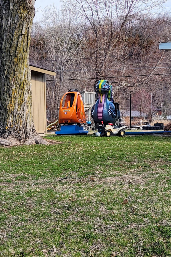 Kids play area with ride on toys Eagle Roost Resort Cassville Wisconsin