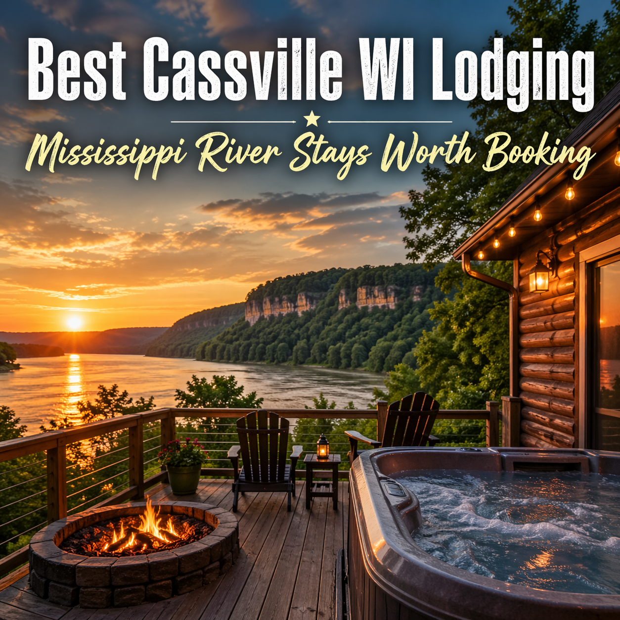 Cabin with hot tub overlooking the Mississippi River near Cassville WI lodging