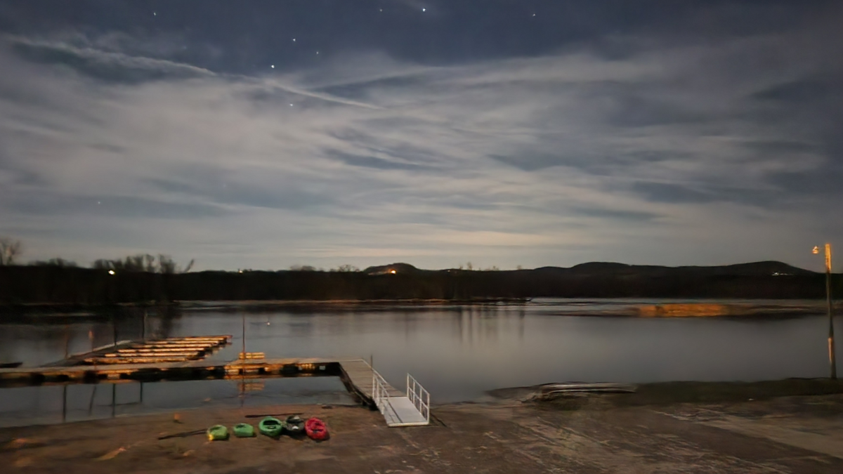 Mississippi River night view from Eagle Roost Resort dock and shoreline