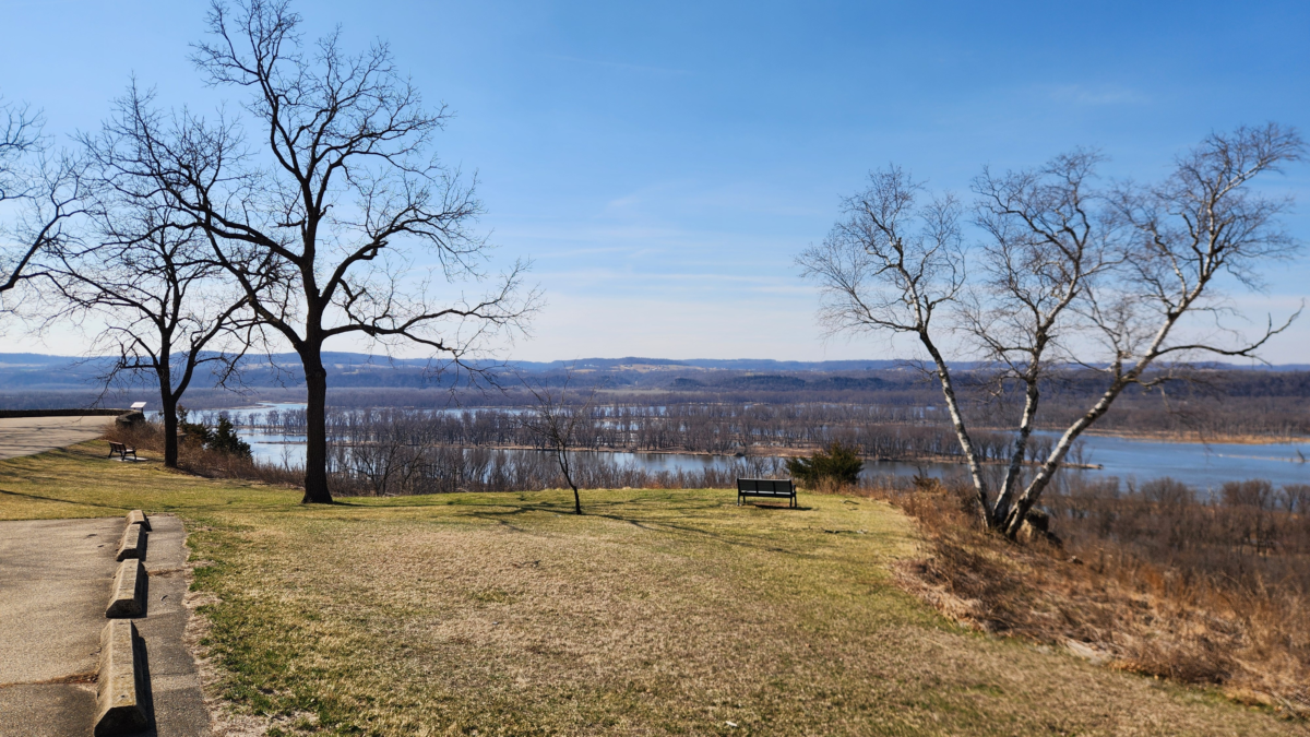 Mississippi River bluff view near Cassville WI Nelson Dewey State Park. Nelson Dewey State Park camping