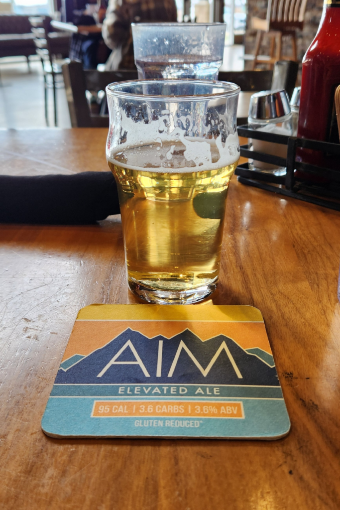 Glass of AIM Elevated Ale beer at Toppling Goliath Brewing Co