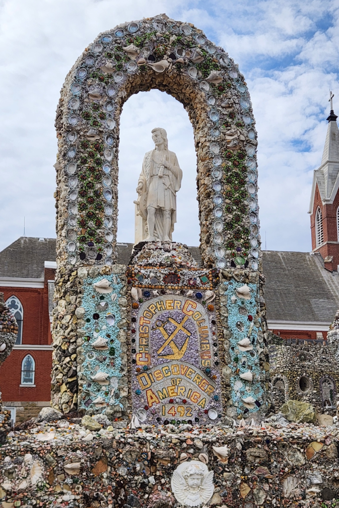 Christopher Columbus shrine with shell mosaic arch at Dickeyville Grotto