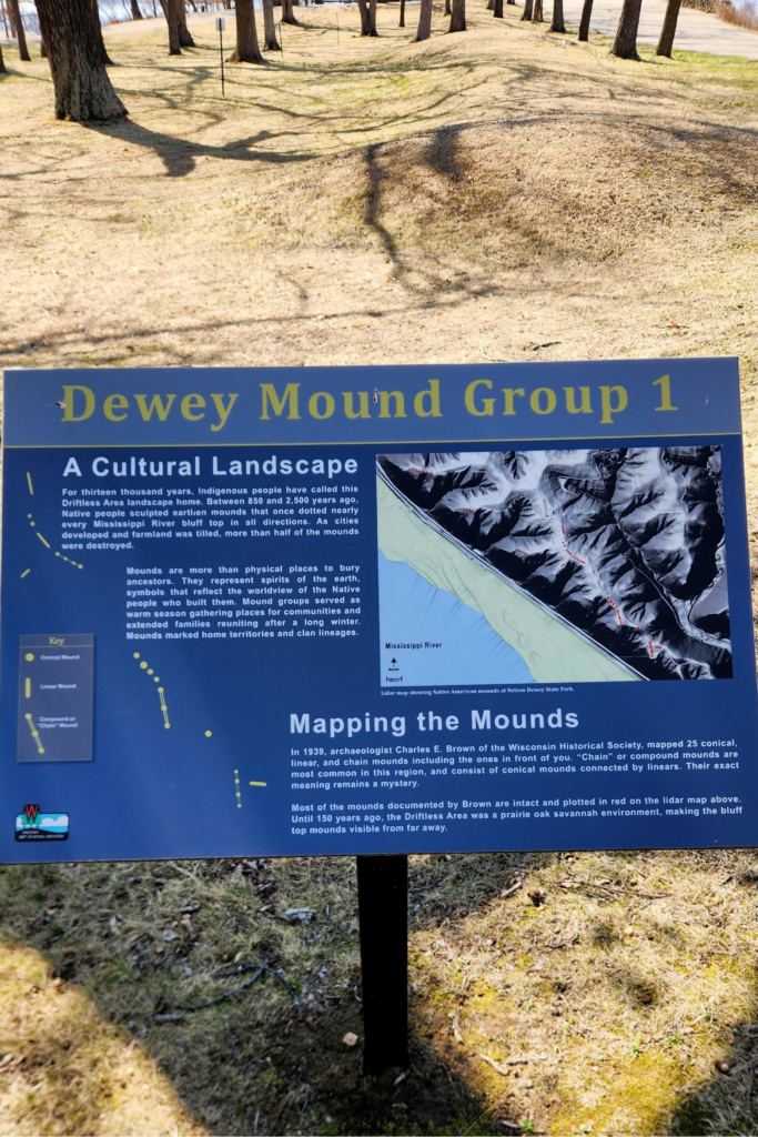 Dewey Mound Group sign at Nelson Dewey State Park in Wisconsin