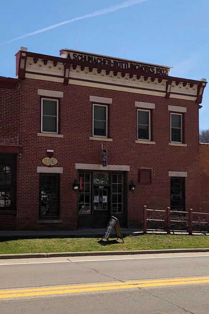 Whispering Bluffs Winery building exterior in Potosi Wisconsin. Potosi WI winery