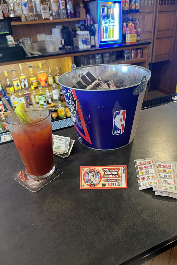 Bloody Mary served at McCartney Corners near Cassville WI with bar atmosphere and local Wisconsin charm.
