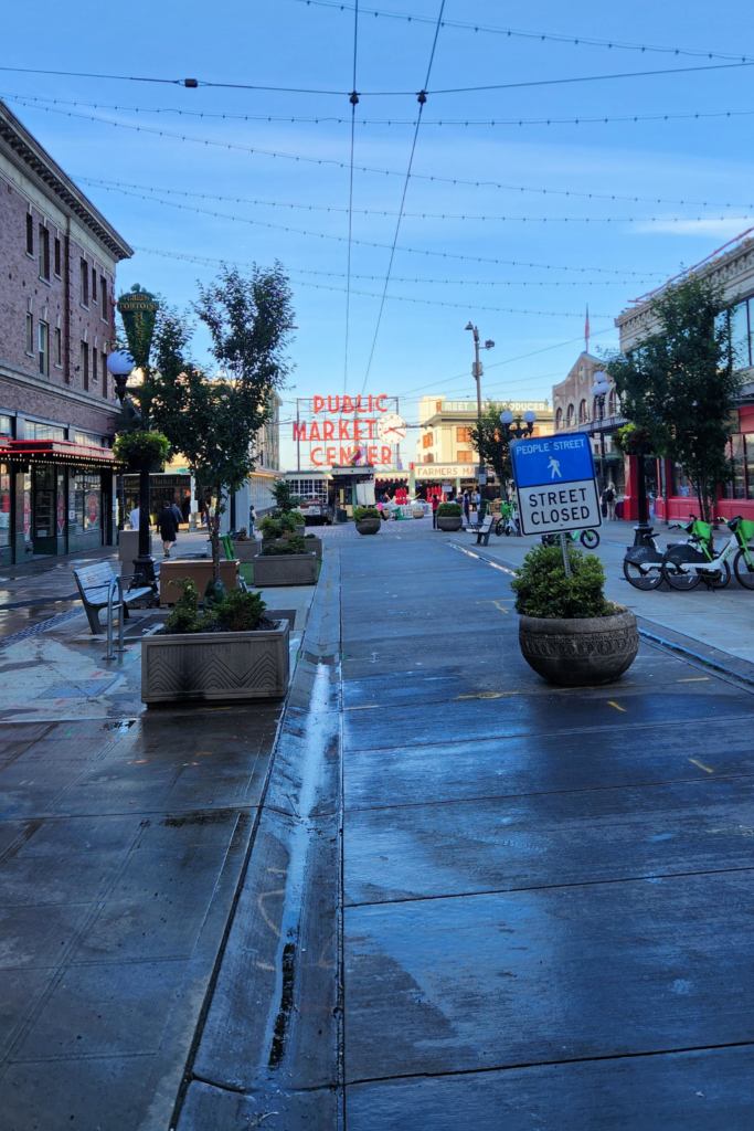 Entrance to Pike Place Market in downtown Seattle before the crowds arrive.