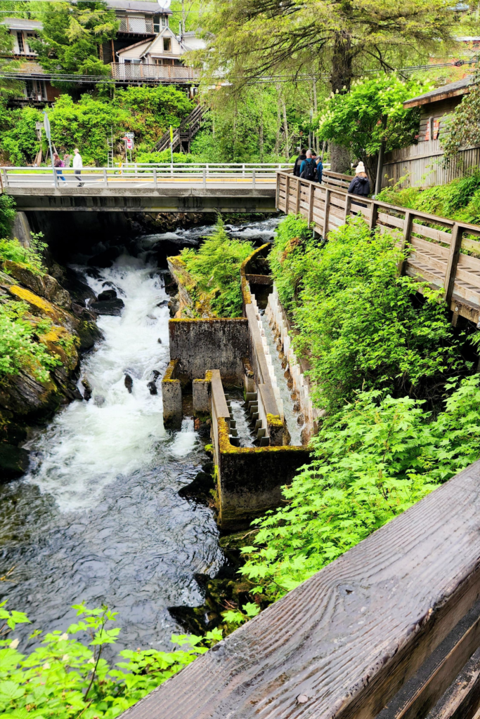 Salmon ladder along Ketchikan Creek near Creek Street in downtown Ketchikan, Alaska.