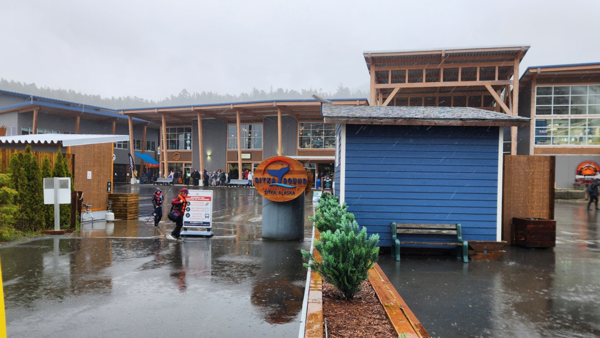 Sitka Sound Cruise Terminal entrance on a rainy day in Sitka Alaska