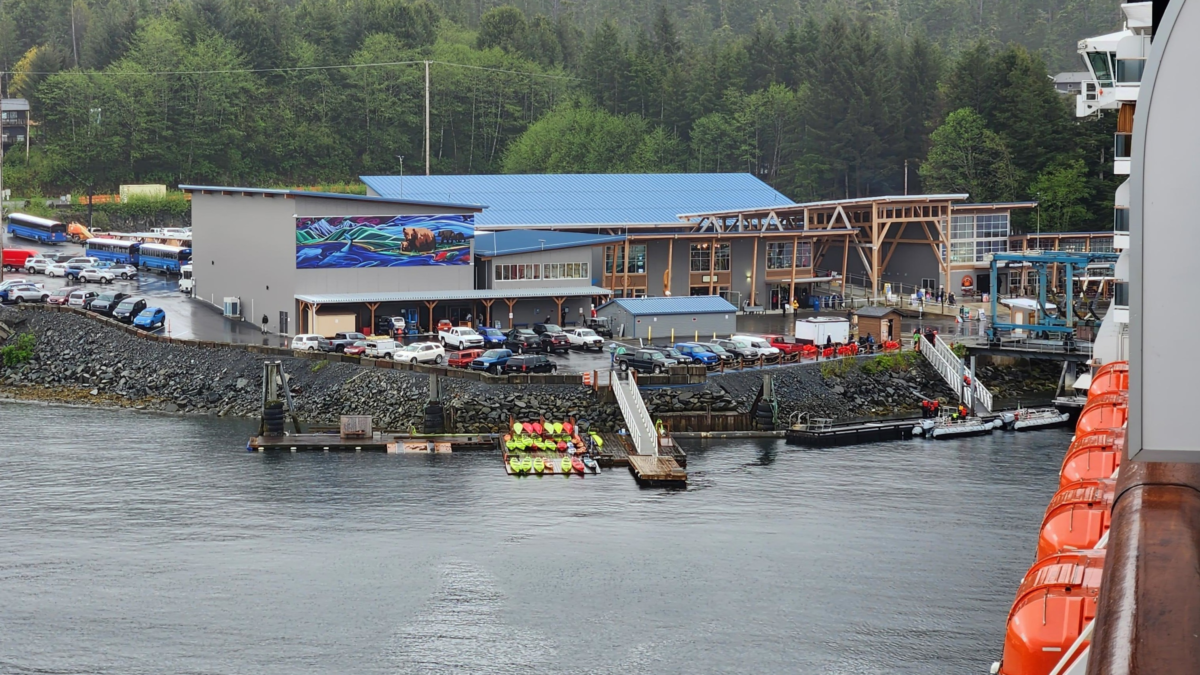 Sitka Sound Cruise Terminal viewed from a cruise ship in Sitka Alaska