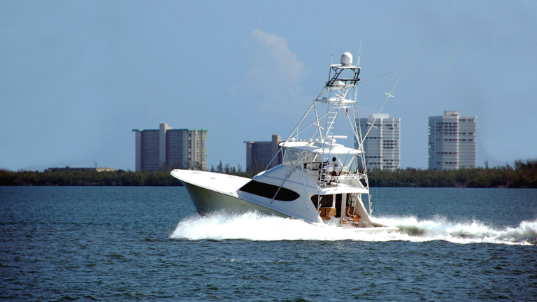 Private sportfishing charter boat cruising on the water in Florida