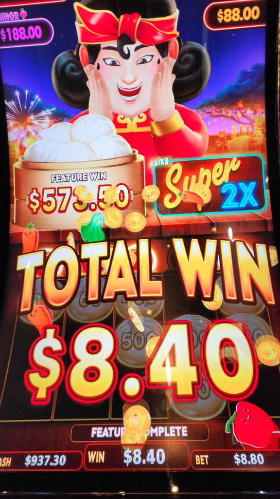 Cruise ship slot machine showing an .40 win after an .80 bet